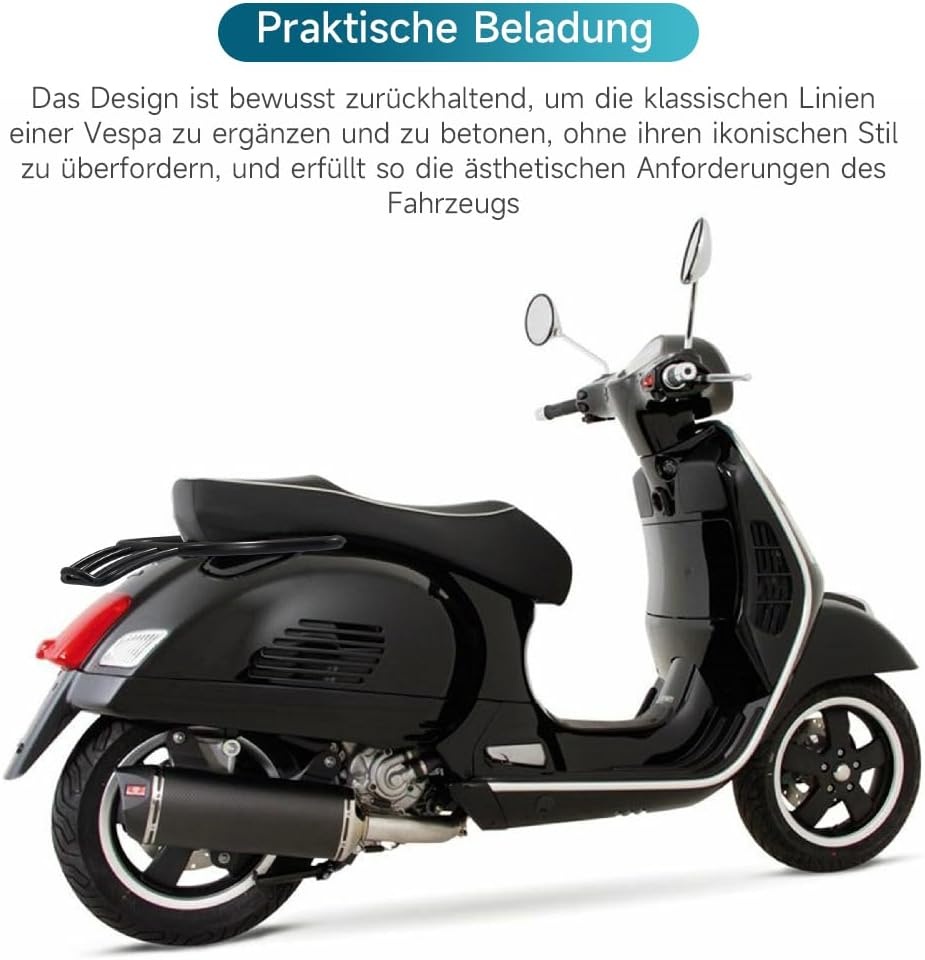 Artudatech Bagagedrager motorfiets achter, zwart met handgreep voor Vespa GTL, GTV, GTS, Super,HPE
