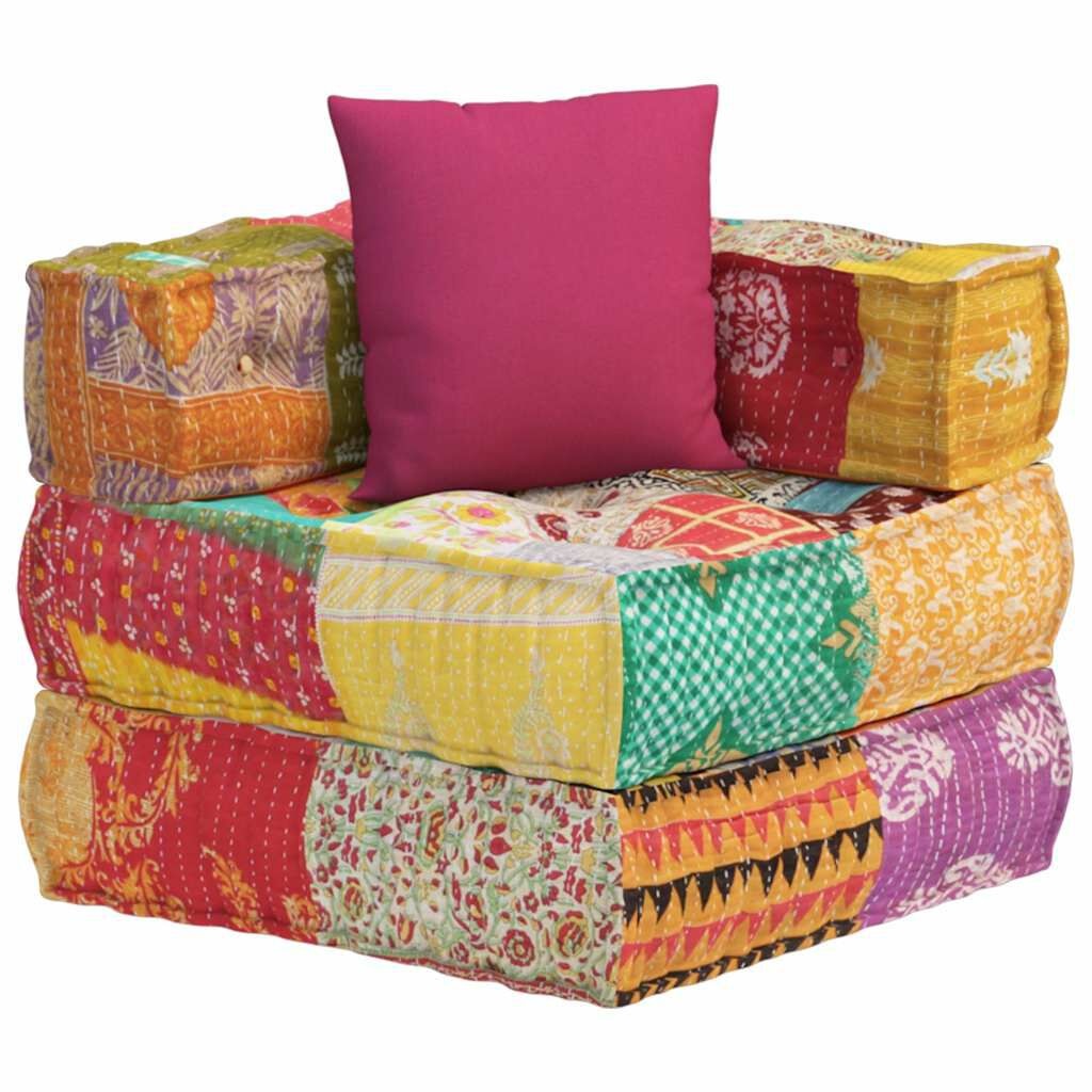 vidaXL Poef modulair met kussen patchwork stof