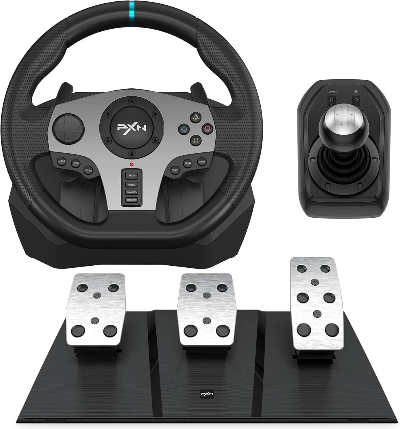 PXN V9 Racestuur met Pedalen en Shifter, 270/900° Stuur met Tool App, Vibratie Feedback, Paddle Shifters. Game stuur voor PC, PS4, Xbox One, Xbox Series X|S, PS3, Switch