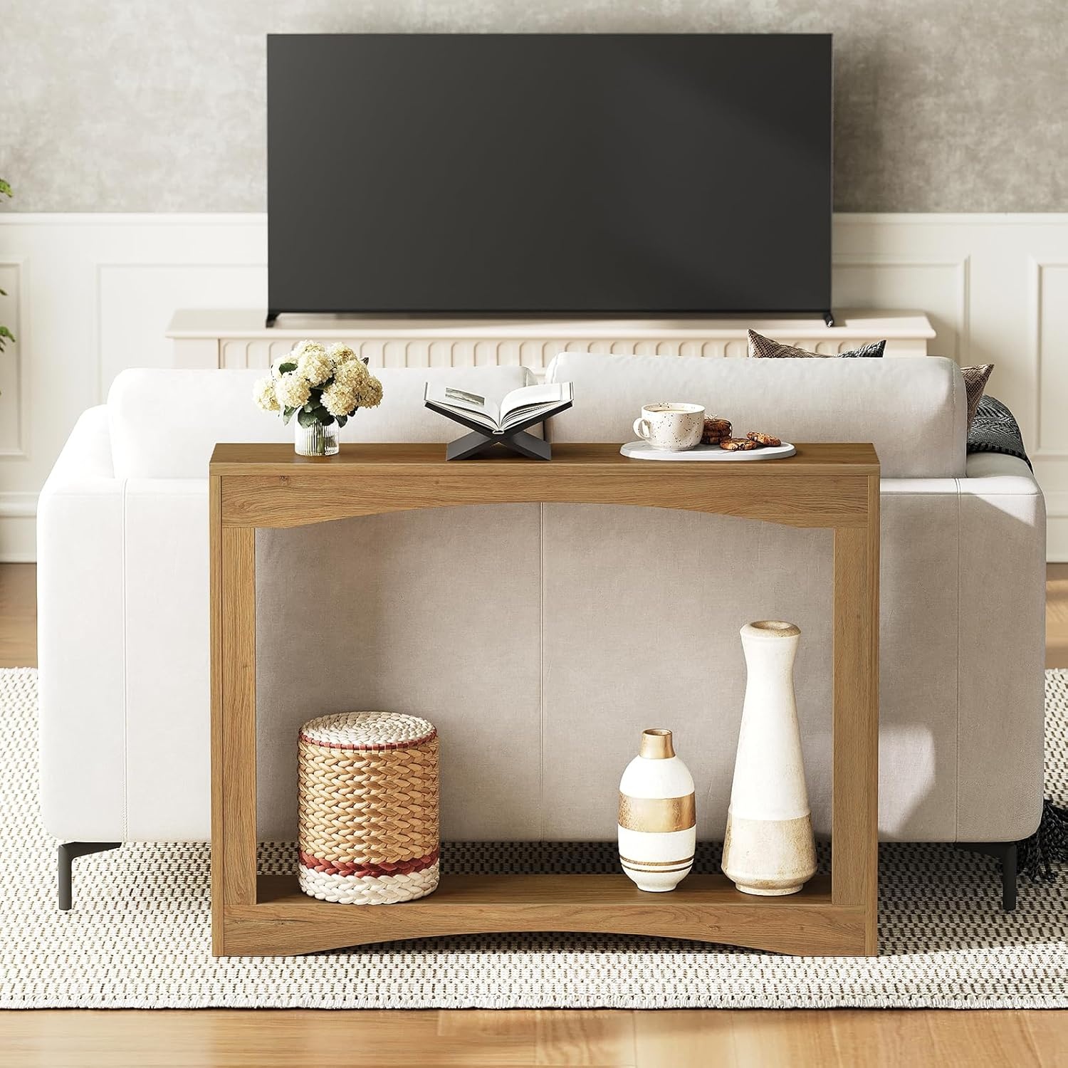 YATINEY 100 cm lange smalle veranda tafel, een paar achter de slanke bank, rustieke wind houten decoratieve tafel, lange vorm handtafel geschikt voor de woonkamer, hal, ingang, Licht Walnoot XCT19VV