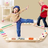 Holz Kleinkinder Schwebebalken mit 6 Balanciersteine frei kombinierbar,Montessori Spielzeug für Drinnen und Draußen,Holz-Balance-Board für Kinder für Koordination und Stabilität ab 3-7 Jahren