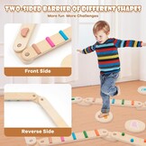 Holz Kleinkinder Schwebebalken mit 6 Balanciersteine frei kombinierbar,Montessori Spielzeug für Drinnen und Draußen,Holz-Balance-Board für Kinder für Koordination und Stabilität ab 3-7 Jahren
