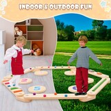 Holz Kleinkinder Schwebebalken mit 6 Balanciersteine frei kombinierbar,Montessori Spielzeug für Drinnen und Draußen,Holz-Balance-Board für Kinder für Koordination und Stabilität ab 3-7 Jahren