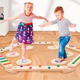 Holz Kleinkinder Schwebebalken mit 6 Balanciersteine frei kombinierbar,Montessori Spielzeug für Drinnen und Draußen,Holz-Balance-Board für Kinder für Koordination und Stabilität ab 3-7 Jahren