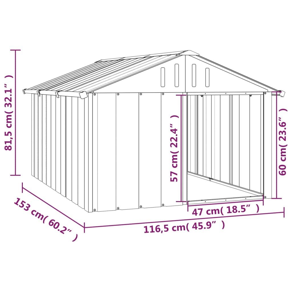 vidaXL Hondenhok 116,5x153x81,5 cm gegalvaniseerd staal grijs