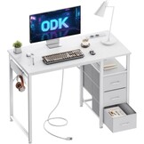 ODK Bureau met 3 laden, bureau voor op kantoor met 2 stopcontacten en USB-poorten, omkeerbaar pc-bureau, computertafel (Bianco, 100x48cm)