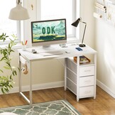 ODK Bureau met 3 laden, bureau voor op kantoor met 2 stopcontacten en USB-poorten, omkeerbaar pc-bureau, computertafel (Bianco, 100x48cm)