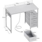 ODK Bureau met 3 laden, bureau voor op kantoor met 2 stopcontacten en USB-poorten, omkeerbaar pc-bureau, computertafel (Bianco, 100x48cm)