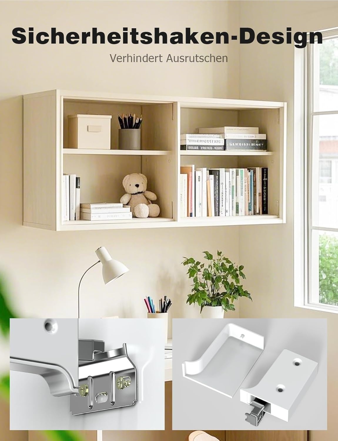 Mellbree Hangkasthouder, verstelbaar, wandhouder, maximaal draagvermogen 130 kg, robuuste houder voor keuken-, badkamer- en woonkamerkasten (6 stuks, wit)