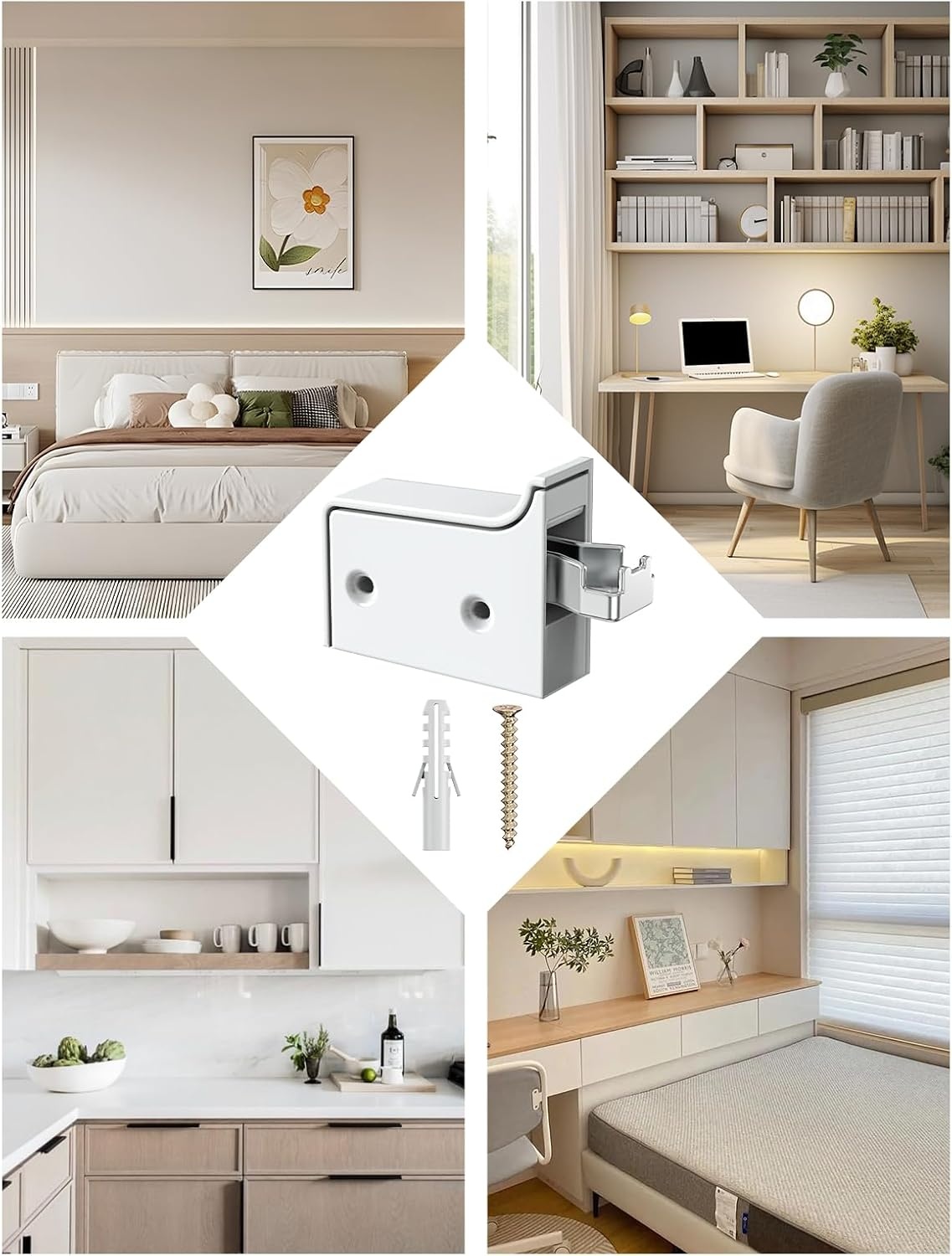 Mellbree Hangkasthouder, verstelbaar, wandhouder, maximaal draagvermogen 130 kg, robuuste houder voor keuken-, badkamer- en woonkamerkasten (6 stuks, wit)