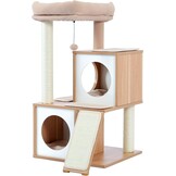 PETEPELA Krabpaal, 93 cm, hout, kattentoren met dubbele holletjes, afneembare, ruime zitstang, volledig omwikkelde sisalstammen, verwisselbare bungelende ballen, 104 cm, beige