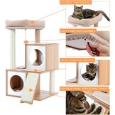 PETEPELA Krabpaal, 93 cm, hout, kattentoren met dubbele holletjes, afneembare, ruime zitstang, volledig omwikkelde sisalstammen, verwisselbare bungelende ballen, 104 cm, beige