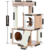 PETEPELA Krabpaal, 93 cm, hout, kattentoren met dubbele holletjes, afneembare, ruime zitstang, volledig omwikkelde sisalstammen, verwisselbare bungelende ballen, 104 cm, beige