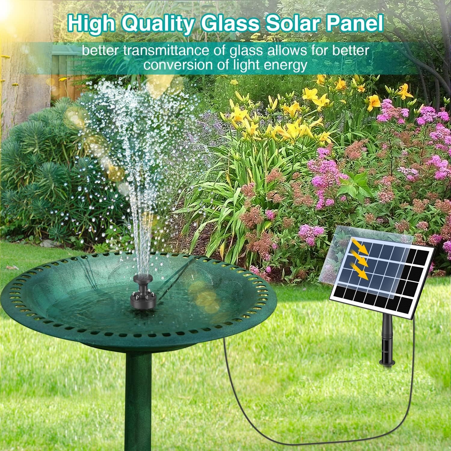 Pull SZMP Fonteinpomp op Zonne-energie 2024 Upgraded 100% Glas,3.5W Vijverpomp op Zonne-energie met 2000mAh-Batterij,16.4ft Stroomdraad,Drijvende Fonteinpomp