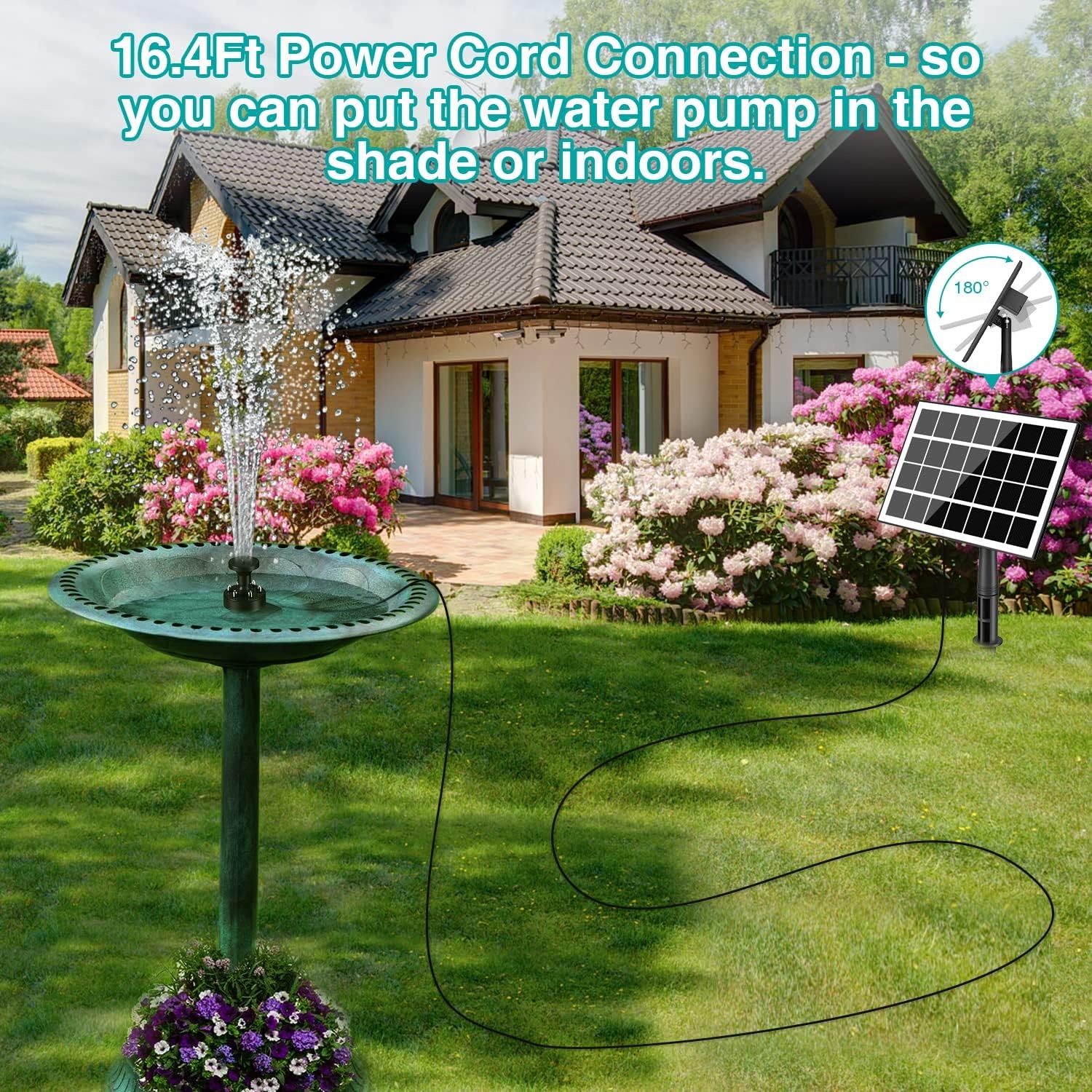 Pull SZMP Fonteinpomp op Zonne-energie 2024 Upgraded 100% Glas,3.5W Vijverpomp op Zonne-energie met 2000mAh-Batterij,16.4ft Stroomdraad,Drijvende Fonteinpomp
