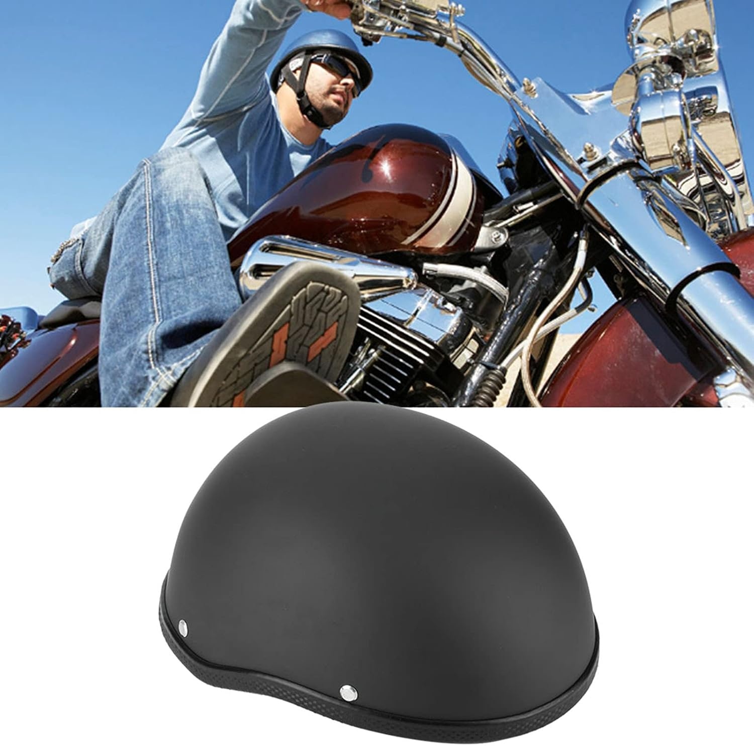 Retro Motorhelm Matt Zwart - Vrij Formaat Volwassenen (56-64cm)