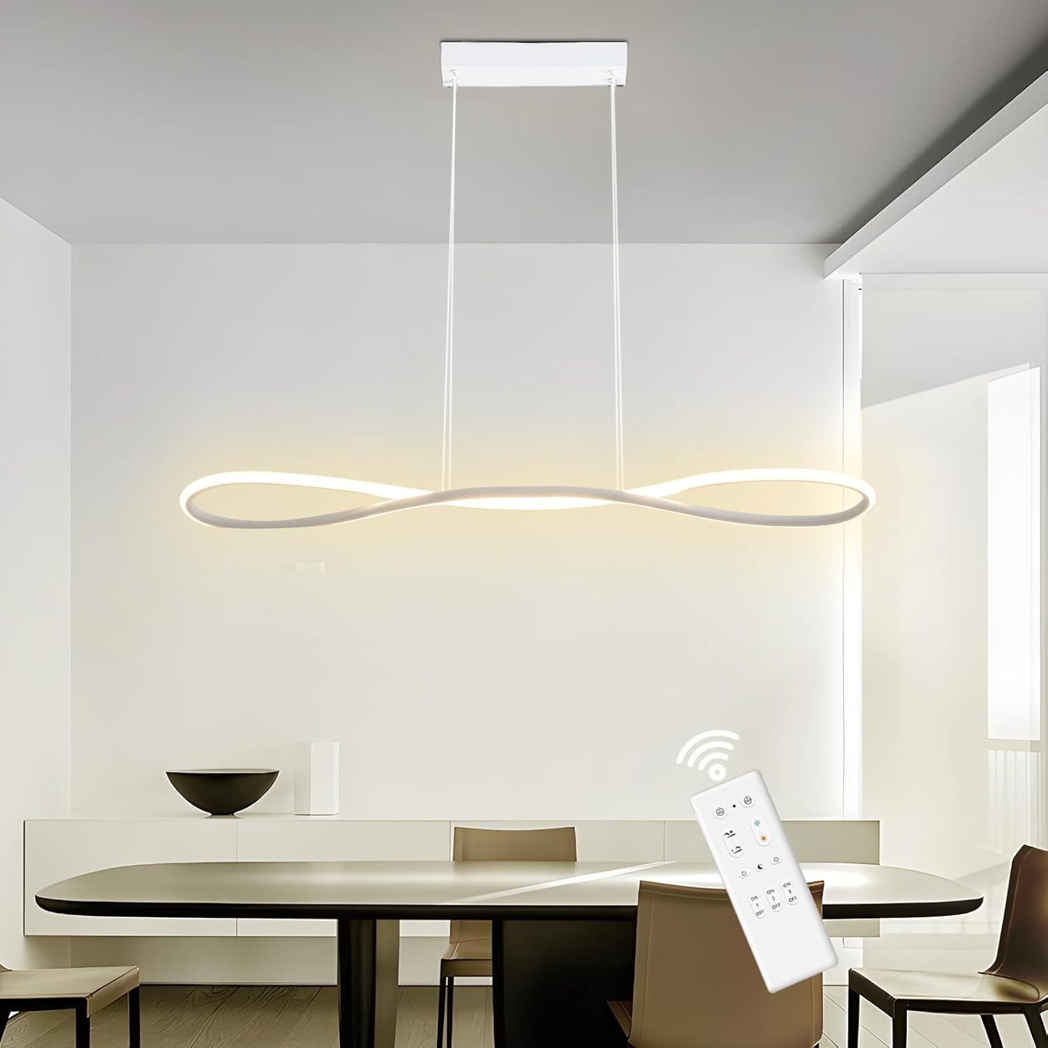 Moderne LED pendellamp 90cm wit, dimbaar met afstandsbediening, hoogte verstelbaar