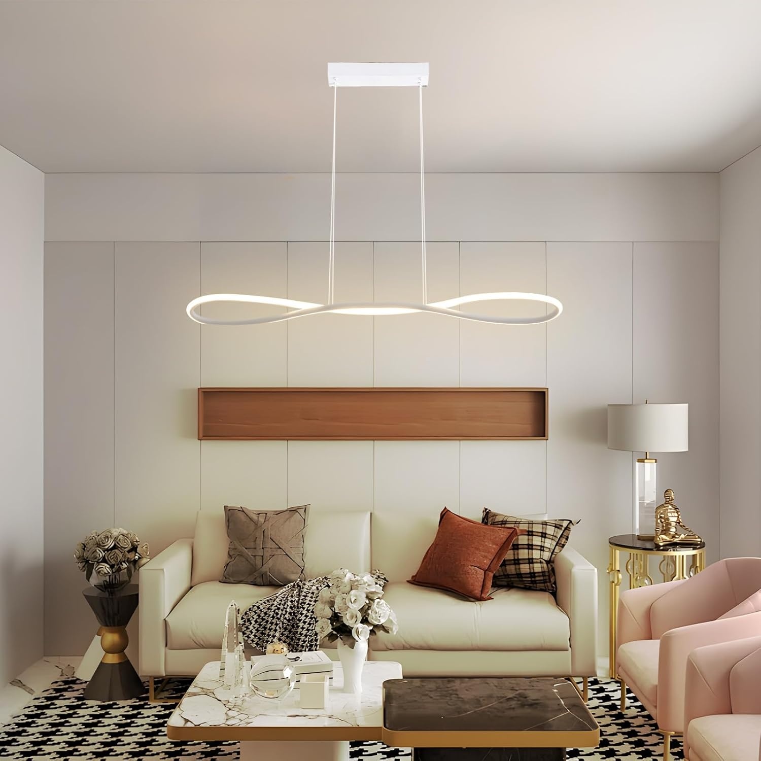 Moderne LED pendellamp 90cm wit, dimbaar met afstandsbediening, hoogte verstelbaar