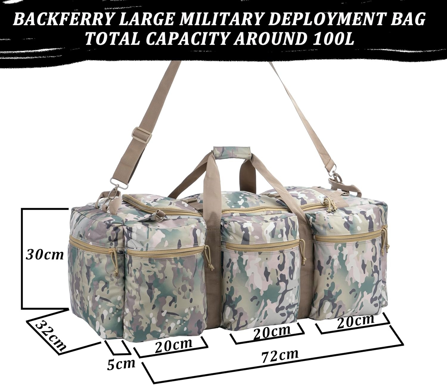 Grote Militaire Duffle Bag Camo 100L met Afneembare Rugzakbanden