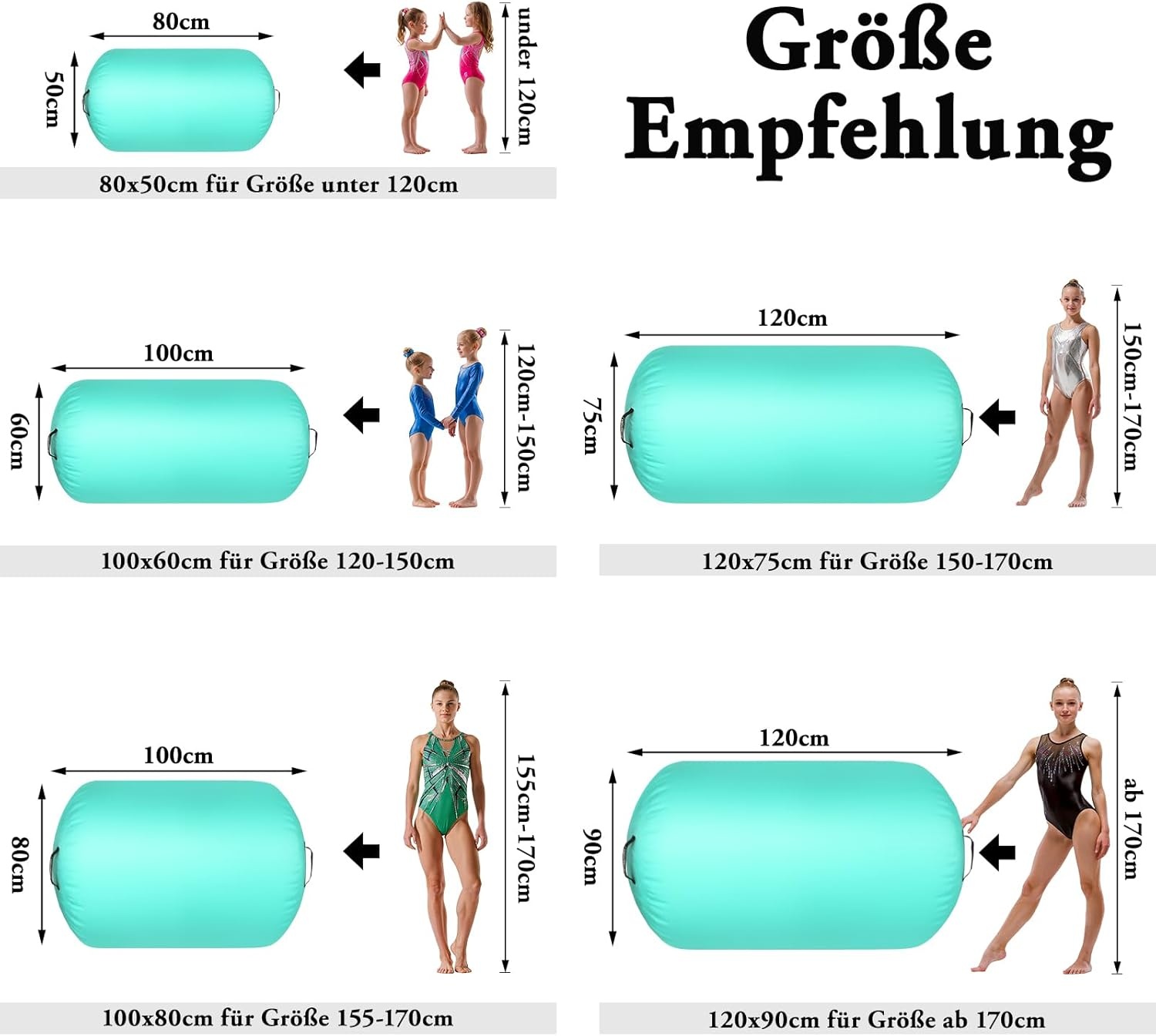 FBSPORT Opblaasbare Gymnastiekrol 100/120 cm - Blauw/Roze/Groen/Paars