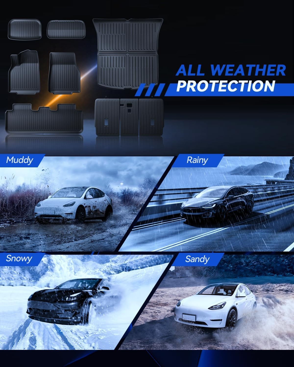 Vloermatten 9 stuks voor Tesla Model Y 2025-2026 Premium/Performance TPE all-weather 3D hoge rand antislip waterdichte kofferbakmat en tweede rij zitrij rughoes voor model Y Juniper accessoires