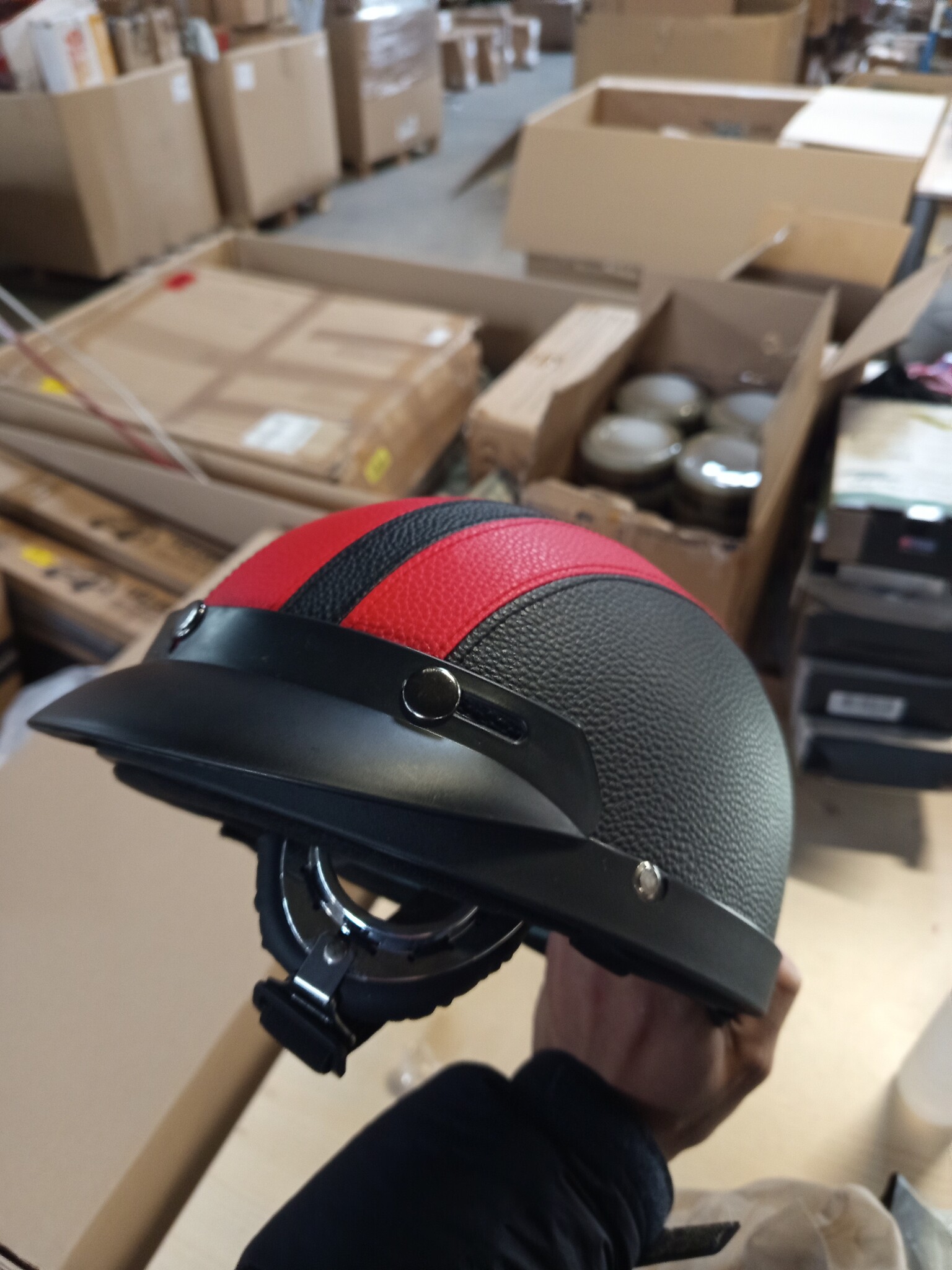 Estink Motorhelm Half Open met Veiligheidsbril, Scooterveiligheid, Rood, 54-60 cm