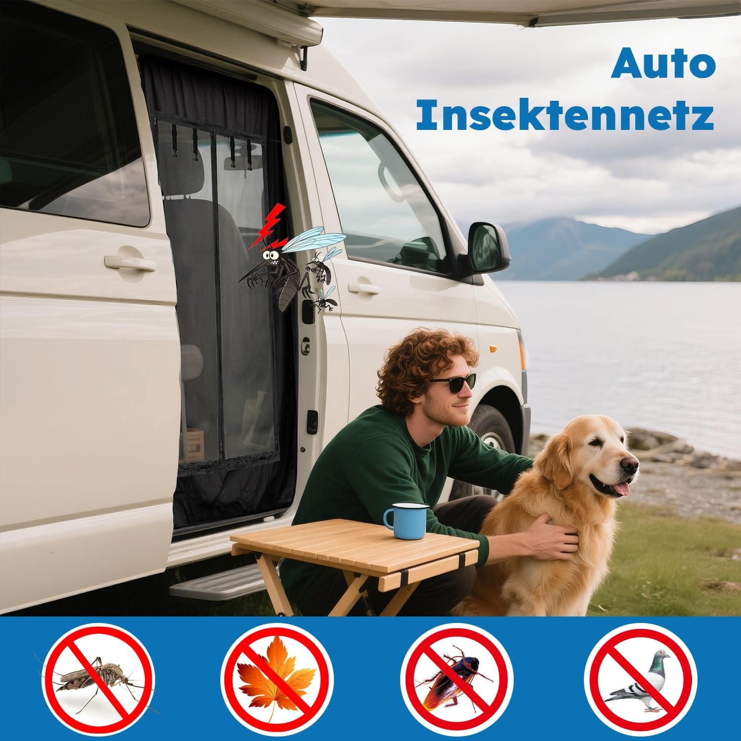 Vliegennet voor Camperbus Deuren - Zwart - VW T4/T5/T6 Insectenhor 163x158 cm