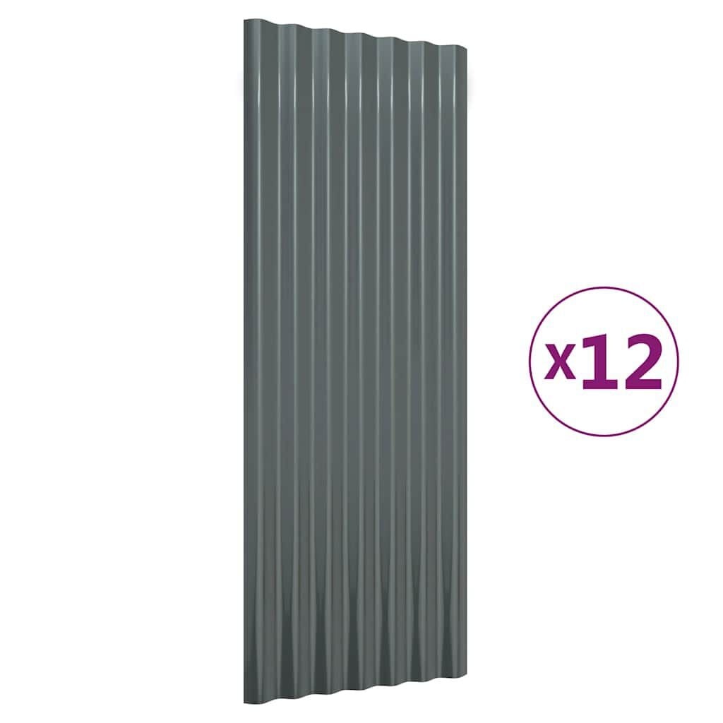 vidaXL Dakpanelen 12 st 100x36 cm gepoedercoat staal antracietkleurig
