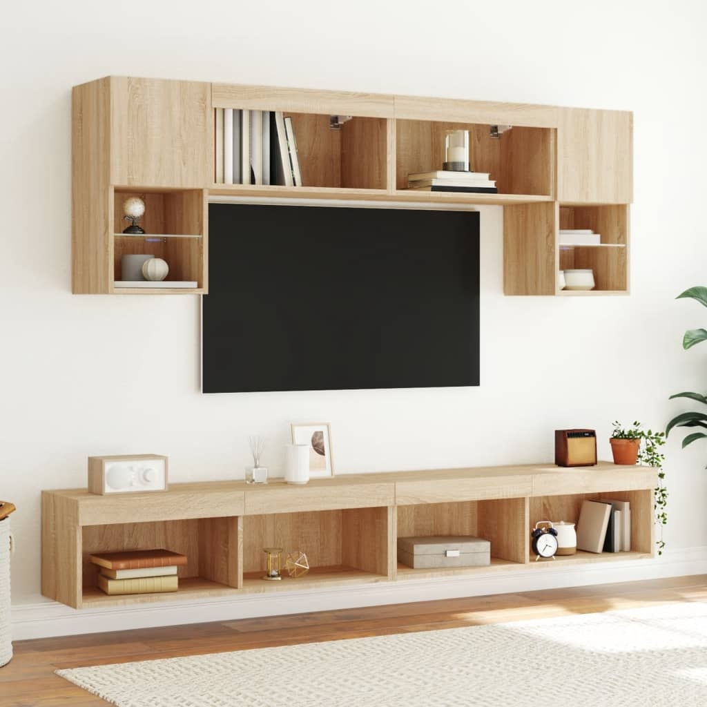 2x TV-meubel met LED 100x30x30 cm Sonoma Eiken - 63% Korting