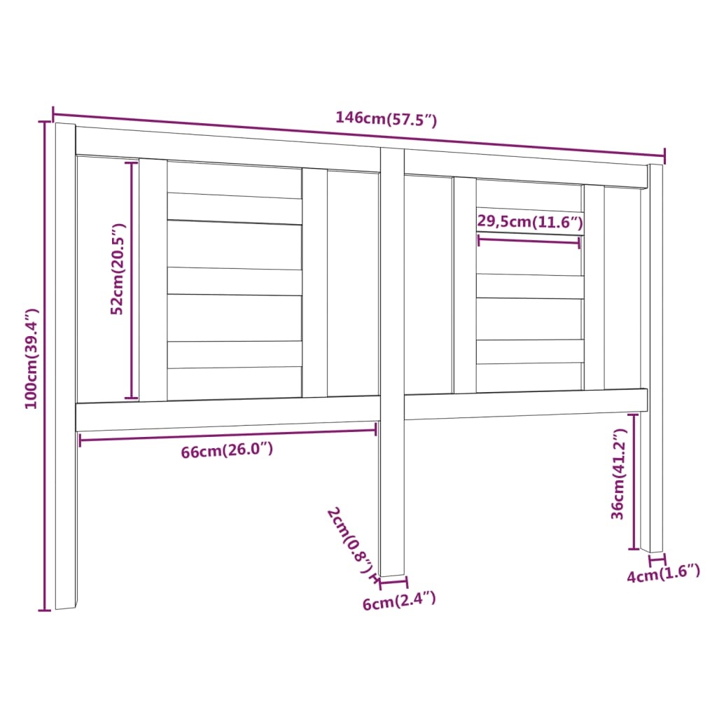 Hoofdbord massief grenenhout wit 146x4x100 cm - 33% Korting