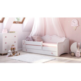 Kinderbed Roze Wit 160x80 | Met Lade, Matras & Valbeveiliger | 60% Korting