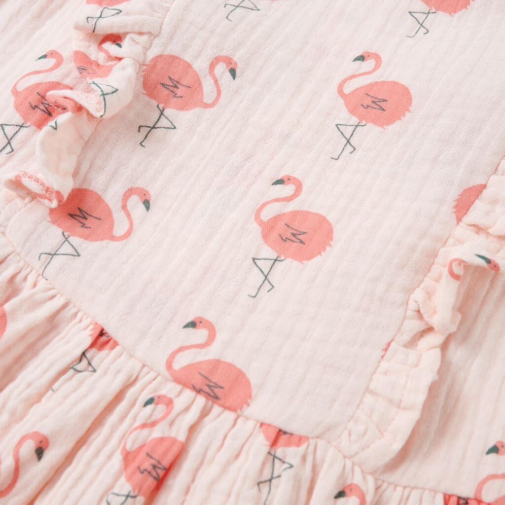 Zachtroze Kinderjurkje met Ruches & Flamingo's - Maat 128