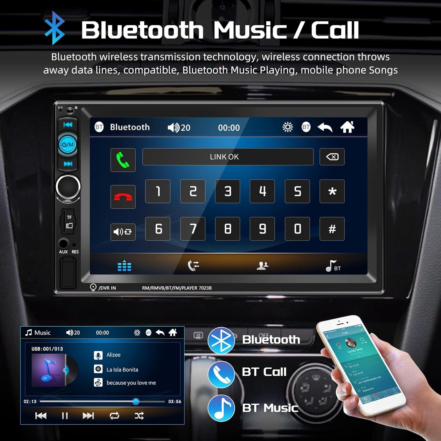 2-DIN Autoradio 7" HD Touchscreen, Bluetooth, Camera & Stuurbediening - 33% Korting