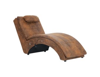 Massage chaise longue met kussen - Kunstsuède Bruin - 30% Korting