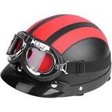 Motorhelm Half Open Scooter - Rood - UV-Bril & Leren Sjaal - 28% Korting