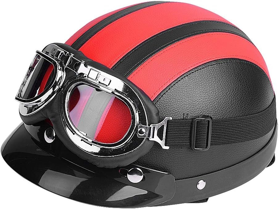 Motorhelm Half Open Scooter - Rood - UV-Bril & Leren Sjaal - 28% Korting