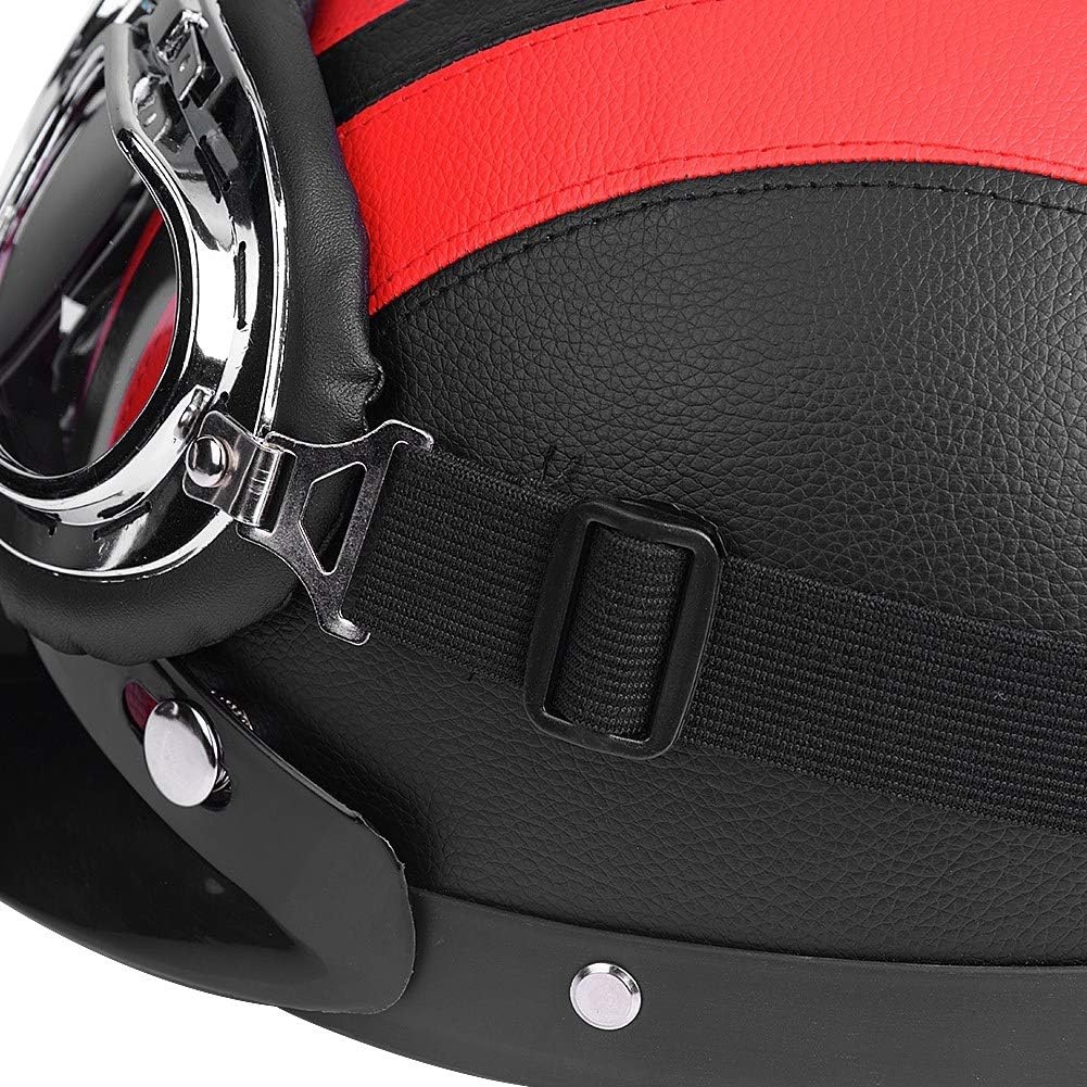 Motorhelm Half Open Scooter - Rood - UV-Bril & Leren Sjaal - 28% Korting
