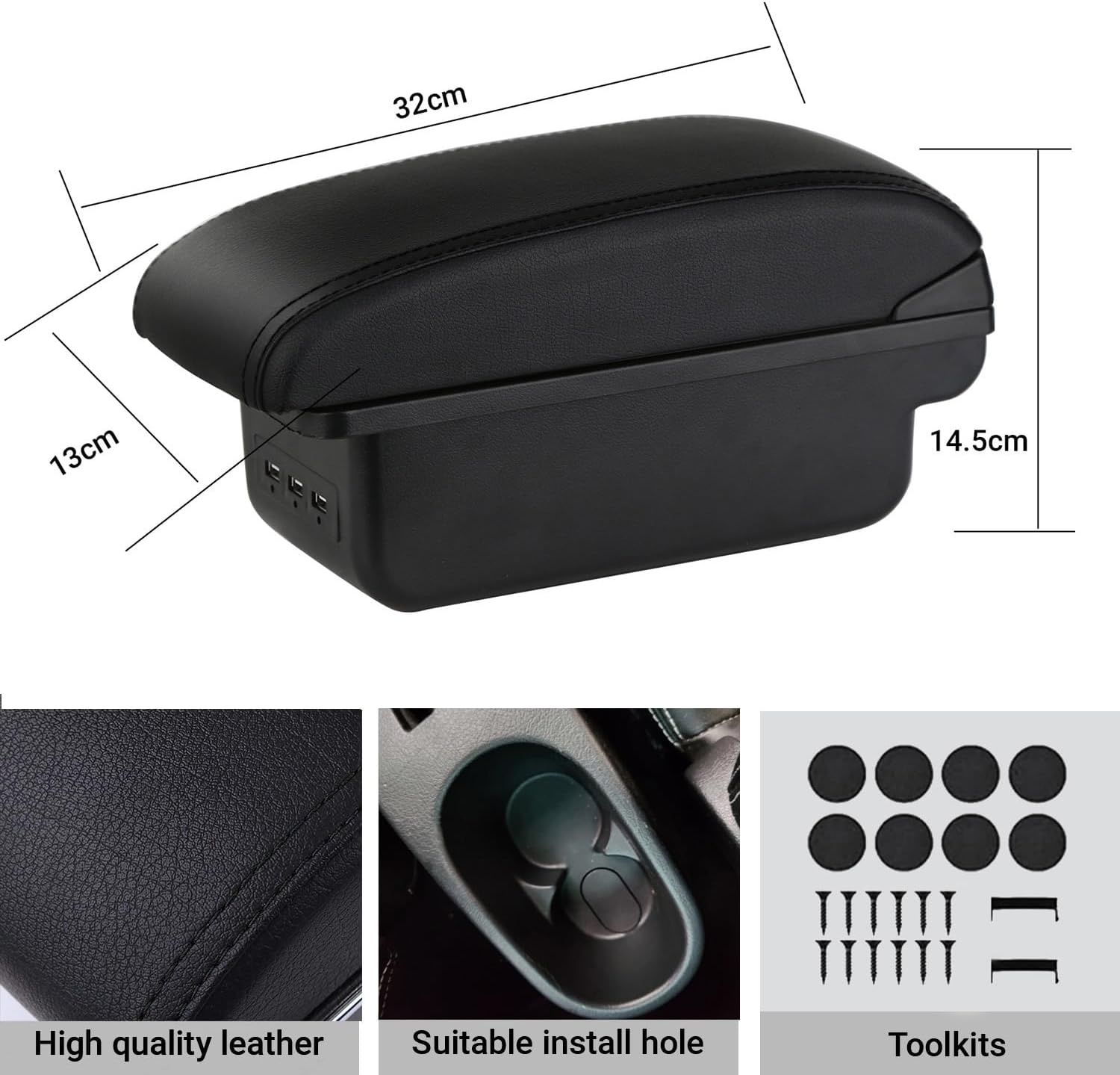 Armsteun Peugeot 207/207CC - Zwart PU-leer, 3 USB-poorten (34% Korting)