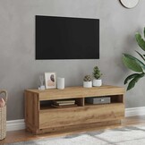 Tv-meubel met LED - 100x35x40 cm - Bewerkt Hout - Artisanaal Eiken - 34% Korting!