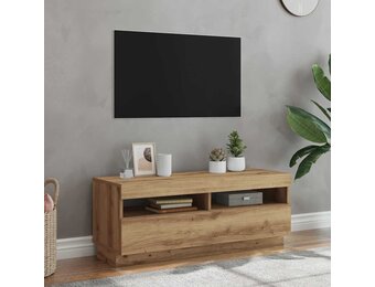 Tv-meubel met LED - 100x35x40 cm - Bewerkt Hout - Artisanaal Eiken - 34% Korting!