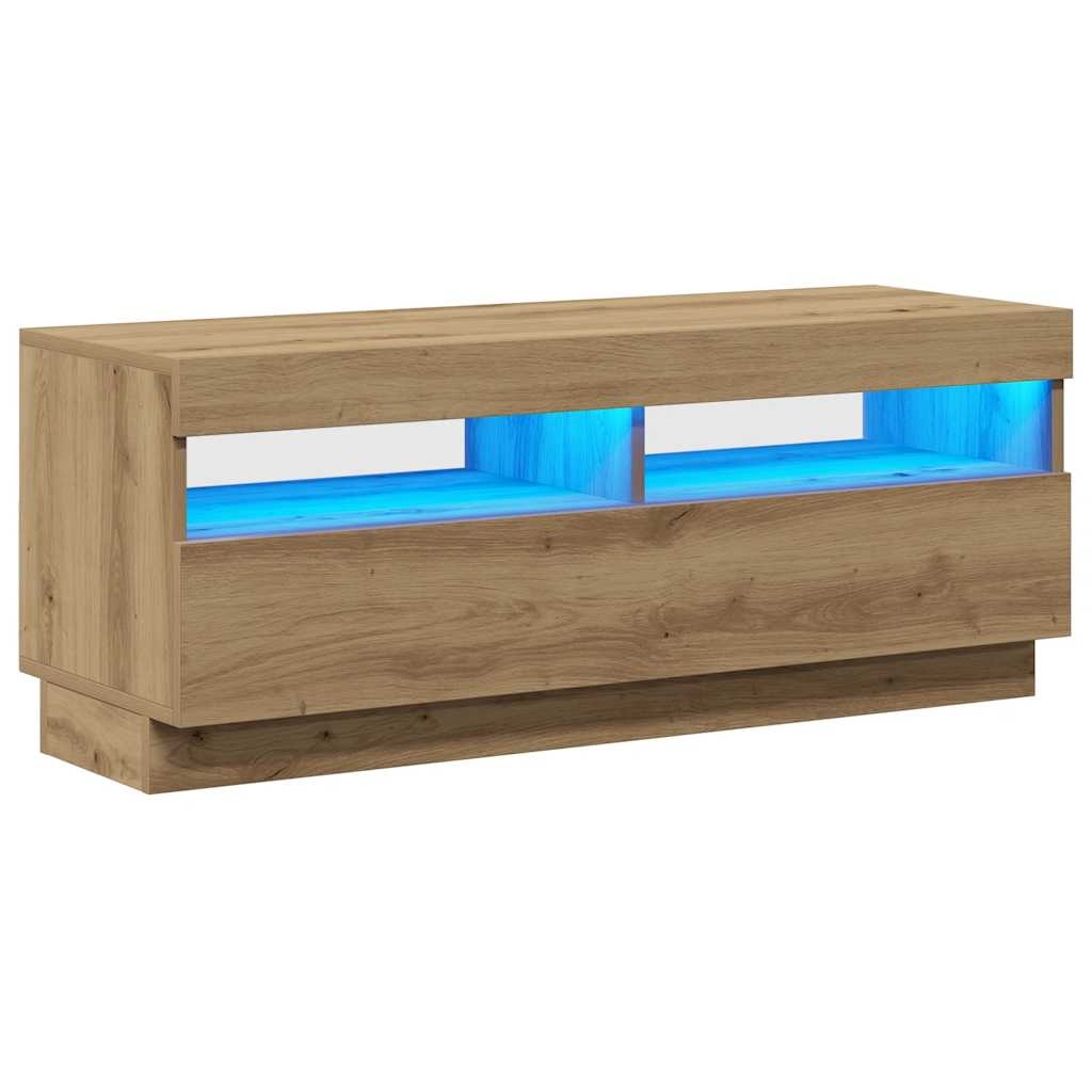 Tv-meubel met LED - 100x35x40 cm - Bewerkt Hout - Artisanaal Eiken - 34% Korting!