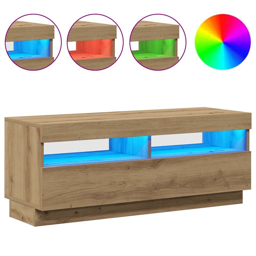 Tv-meubel met LED - 100x35x40 cm - Bewerkt Hout - Artisanaal Eiken - 34% Korting!