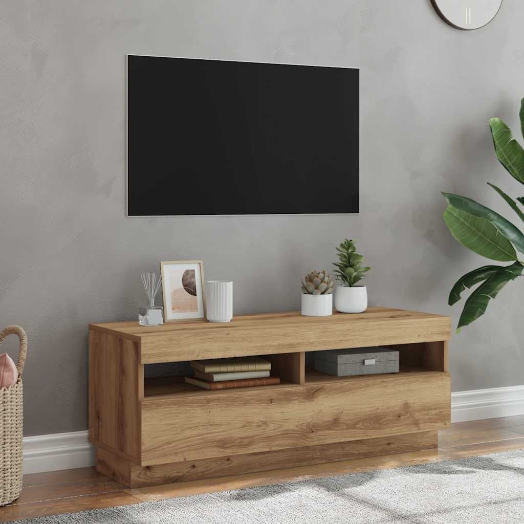 TV-meubel met LED 100x35x40 cm Bewerkt Hout Artisanaal Eiken - 34% Korting!