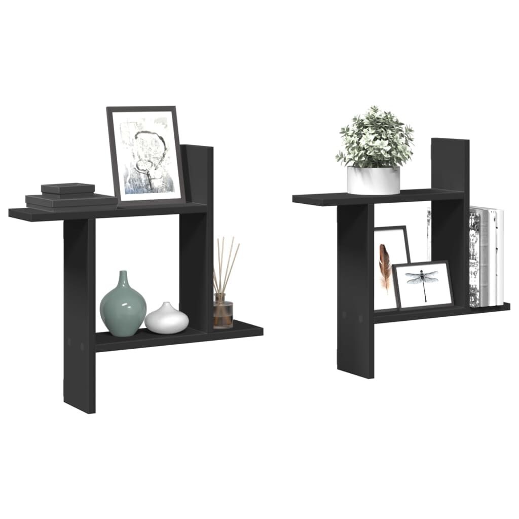 vidaXL Wandschappen (2 st.) - 50x12x50 cm - Bewerkt Hout Zwart - 43% Korting