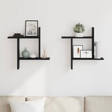 vidaXL Wandschappen (2 st.) - 50x12x50 cm - Bewerkt Hout Zwart - 43% Korting