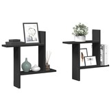 vidaXL Wandschappen (2 st.) - 50x12x50 cm - Bewerkt Hout Zwart - 43% Korting