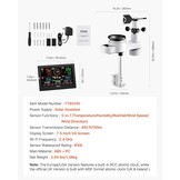VEVOR 5-in-1 draadloos weerstation, 7,5 inch VA-display, buitensensor op zonne-energie, regenmeter, binnen en buiten, voor weersvoorspelling, temperatuur, vochtigheid, windsnelheid en richting (geen