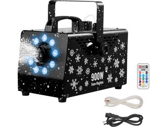 VEVOR Sneeuwmachine, 900 W, draagbaar, hangend, met omgevingslicht, met draadloze afstandsbediening en vloeistofreservoir, 1 l, buitengebruik, voor kerstfeesten