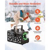 VEVOR Sneeuwmachine, 900 W, draagbaar, hangend, met omgevingslicht, met draadloze afstandsbediening en vloeistofreservoir, 1 l, buitengebruik, voor kerstfeesten