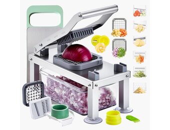 VEVOR Verhakmolen voor groenten met 9 messen van roestvrij staal, handmatige groentesnijder met houder, salade-spiralisator, keukengerei en essentialiteit, glanzend zilver